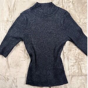 Y2K Maddie Stel Womens Metallic Ribbed Mock Neck Top Sparkle M Glamgoth